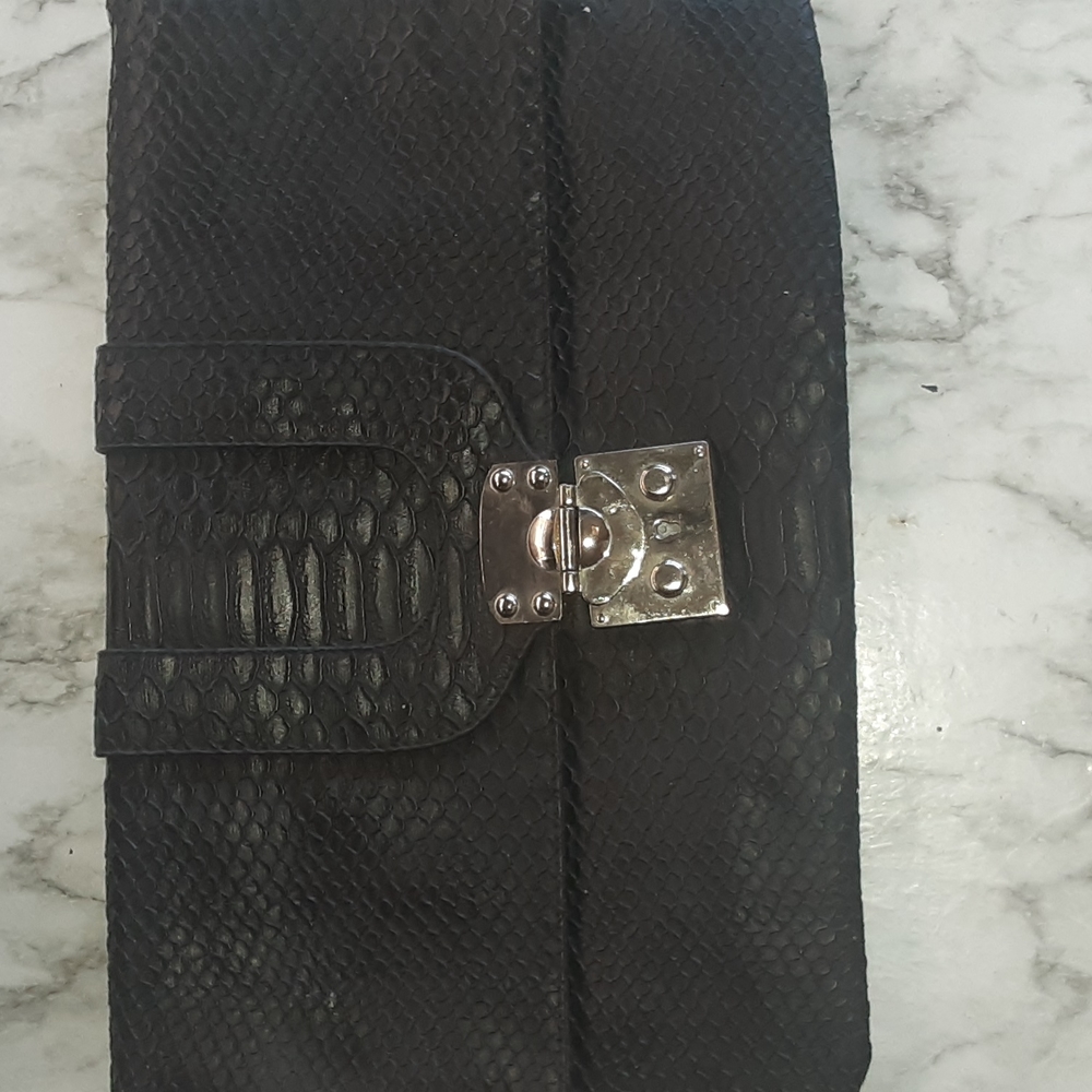 Amici Accessories Embossed Python Fo Leather Clutc - image 2